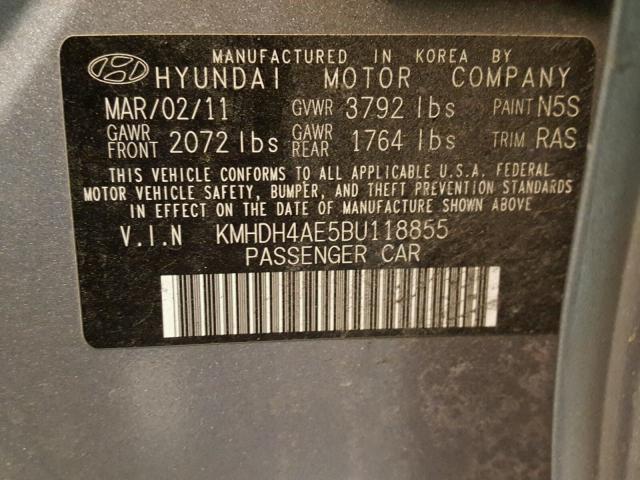 KMHDH4AE5BU118855 - 2011 HYUNDAI ELANTRA GL SILVER photo 10