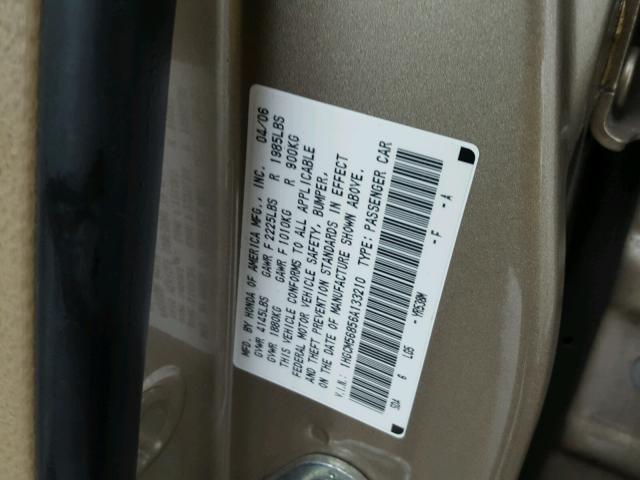 1HGCM56856A133210 - 2006 HONDA ACCORD EX TAN photo 10