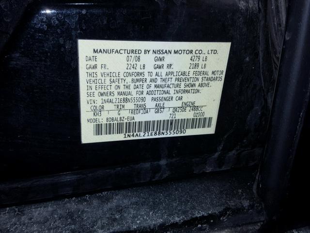 1N4AL21E88N555090 - 2008 NISSAN ALTIMA 2.5 BLACK photo 10