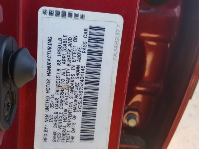 5Y2SL63875Z404145 - 2005 PONTIAC VIBE RED photo 10