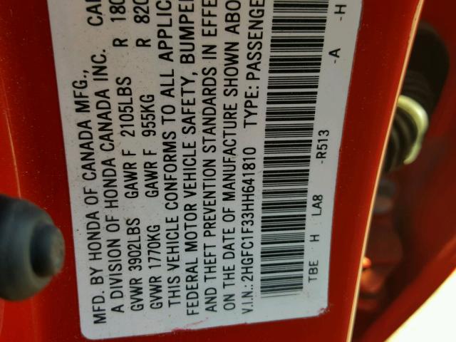 2HGFC1F33HH641810 - 2017 HONDA CIVIC EX Qırmızı foto 10