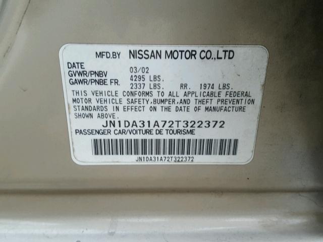 JN1DA31A72T322372 - 2002 NISSAN MAXIMA GLE GOLD photo 10