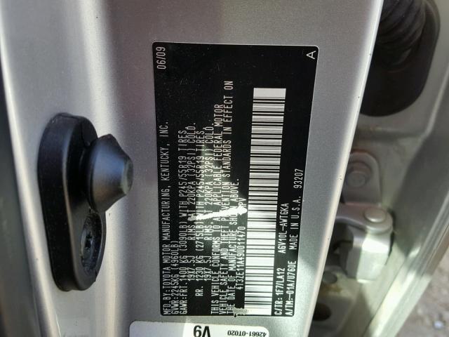 4T3ZE11A49U011470 - 2009 TOYOTA VENZA BASE SILVER photo 10