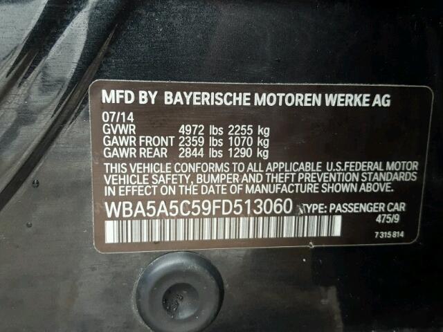 WBA5A5C59FD513060 - 2015 BMW 528 I BLACK photo 10