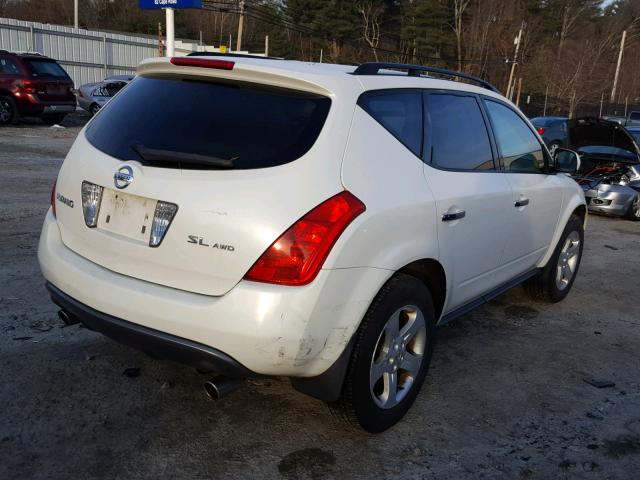 JN8AZ08W24W341247 - 2004 NISSAN MURANO SL WHITE photo 4