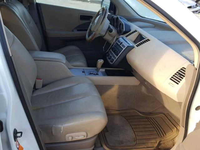 JN8AZ08W24W341247 - 2004 NISSAN MURANO SL WHITE photo 5