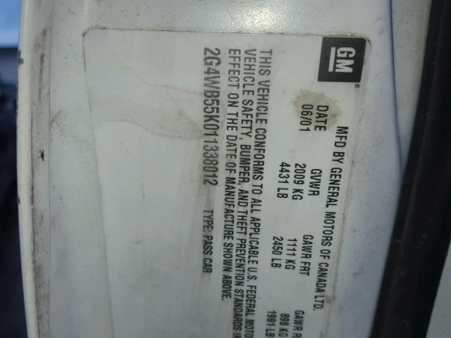 2G4WB55K011338012 - 2001 BUICK REGAL LS 白色 照片 10