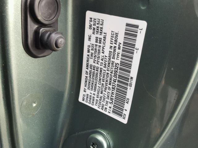 5J6YH18374L009325 - 2004 HONDA ELEMENT LX GREEN photo 10