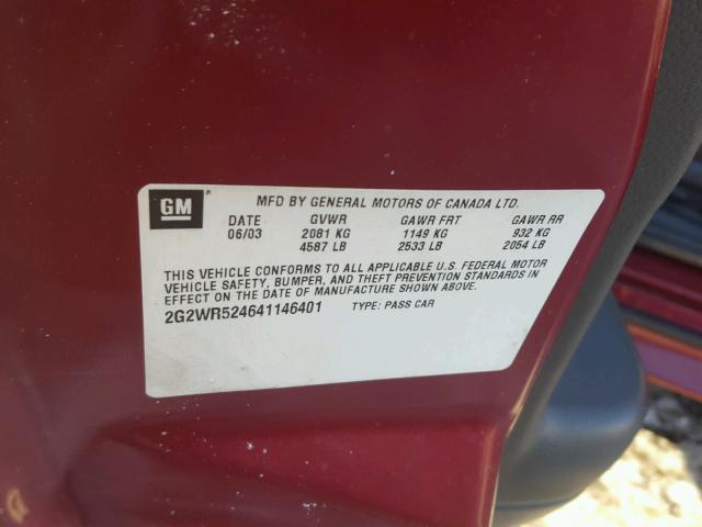 2G2WR524641146401 - 2004 PONTIAC GRAND PRIX Tünd qırmızı foto 10