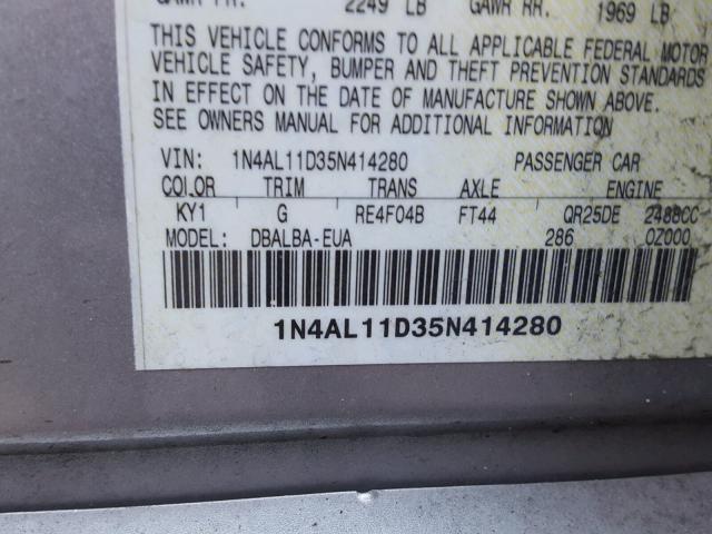 1N4AL11D35N414280 - 2005 NISSAN ALTIMA S SILVER photo 10