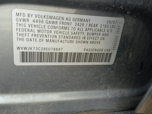 WVWJK73C28E079697 - 2008 VOLKSWAGEN PASSAT TUR GRAY photo 10