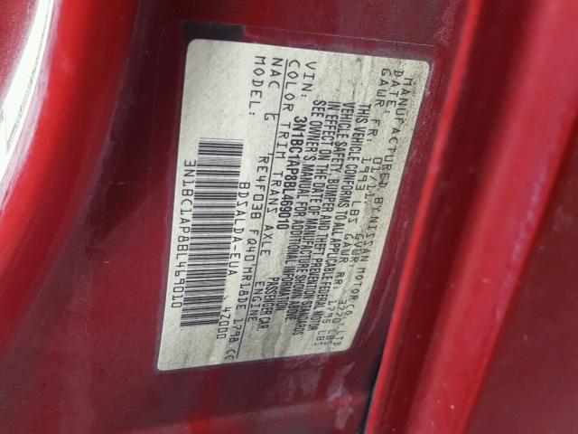 3N1BC1AP8BL469010 - 2011 NISSAN VERSA S RED photo 10