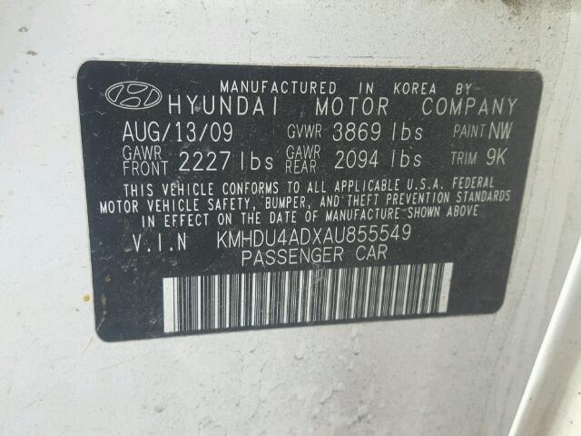 KMHDU4ADXAU855549 - 2010 HYUNDAI ELANTRA BL WHITE photo 10