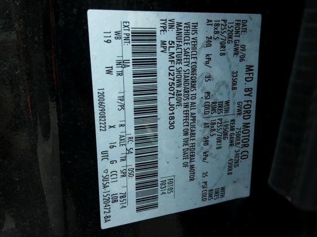 5LMFU27507LJ01830 - 2007 LINCOLN NAVIGATOR 黑色 照片 10