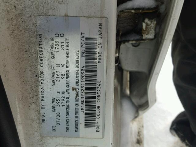 JM1BK323291190984 - 2009 MAZDA 3 S WHITE photo 10