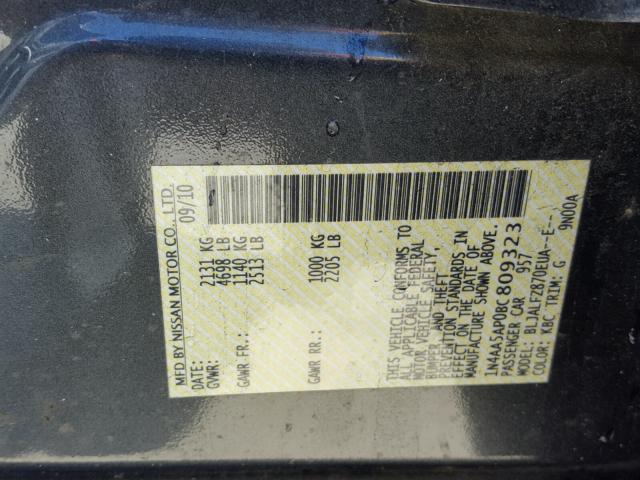 1N4AA5AP0BC809323 - 2011 NISSAN MAXIMA S GRAY photo 10