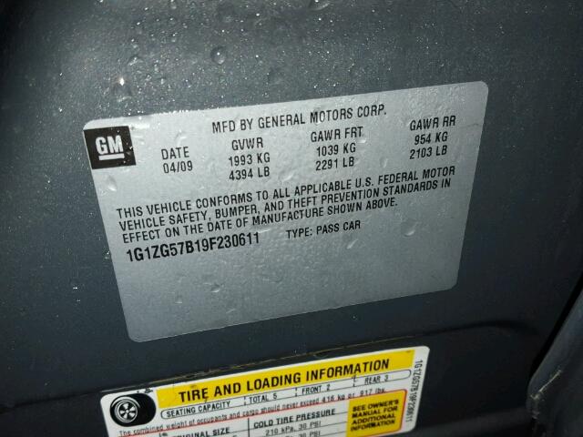 1G1ZG57B19F230611 - 2009 CHEVROLET MALIBU LS 灰色 照片 10