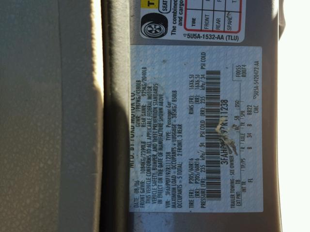 3FAHP07197R111238 - 2007 FORD FUSION SE GRAY photo 10