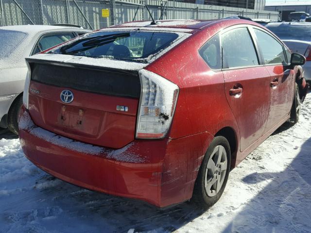 JTDKN3DUXB5333269 - 2011 TOYOTA PRIUS RED photo 4