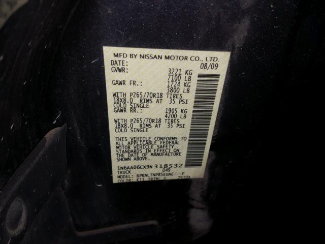 1N6AA06CX9N318532 - 2009 NISSAN TITAN XE GRAY photo 10