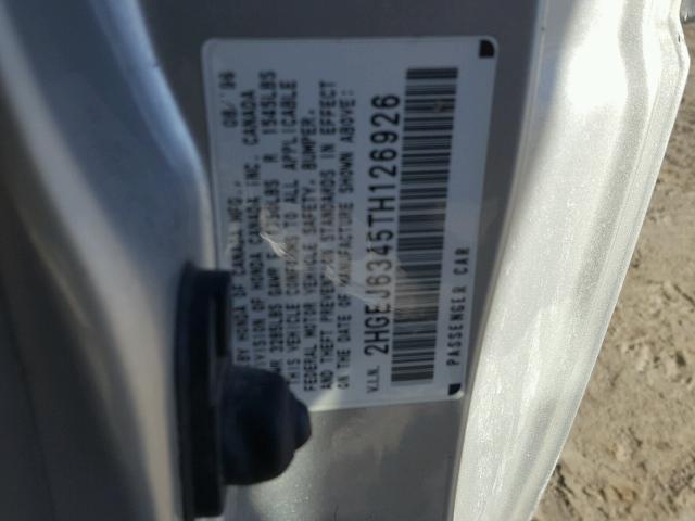 2HGEJ6345TH126926 - 1996 HONDA CIVIC DX SILVER photo 10