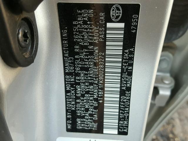4T1BF1FK9DU283272 - 2013 TOYOTA CAMRY L SILVER photo 10