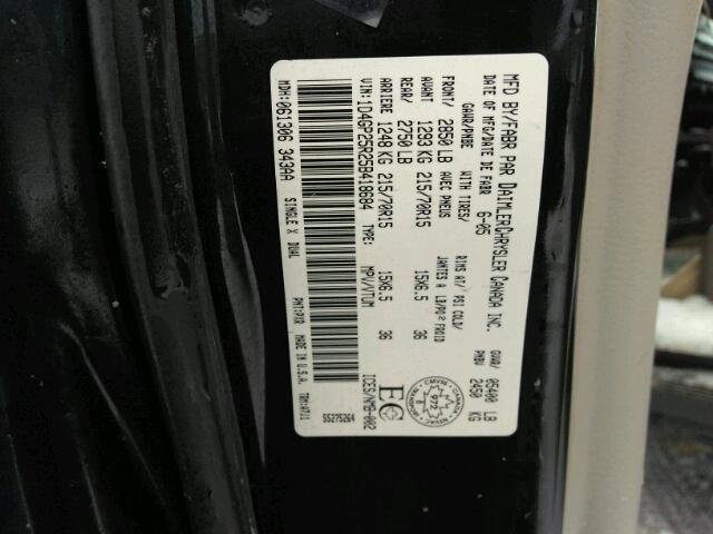 1D4GP25R25B418684 - 2005 DODGE CARAVAN SE BLACK photo 10