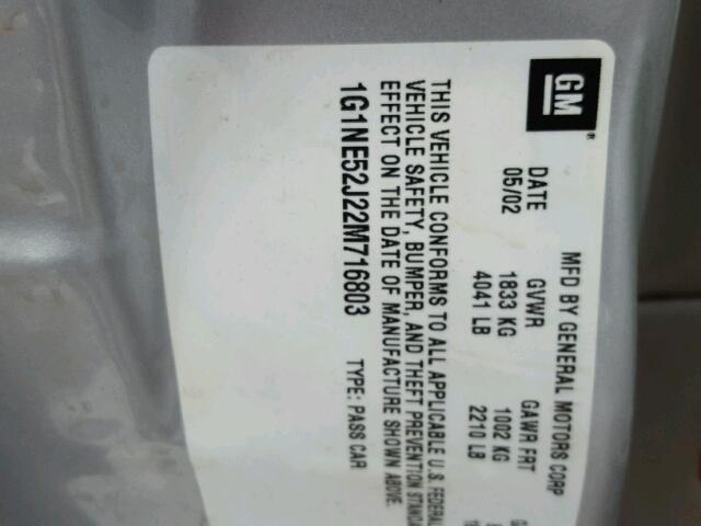 1G1NE52J22M716803 - 2002 CHEVROLET MALIBU LS 银色 照片 10