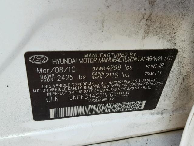 5NPEC4AC5BH030159 - 2011 HYUNDAI SONATA SE WHITE photo 10