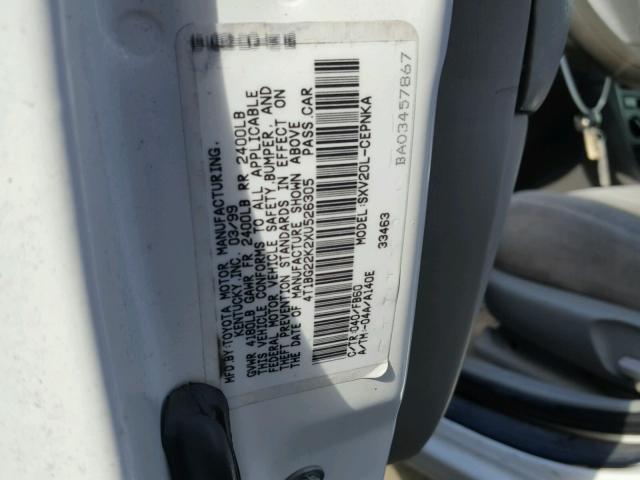 4T1BG22K2XU526305 - 1999 TOYOTA CAMRY CE WHITE photo 10