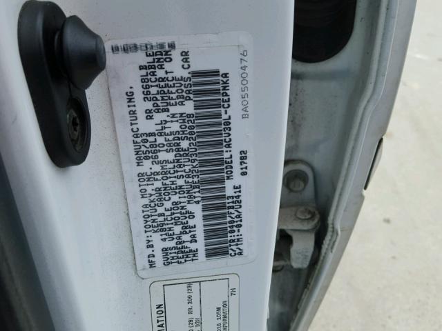 4T1BE32K93U220028 - 2003 TOYOTA CAMRY LE WHITE photo 10