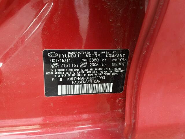 KMHDH4AE0FU353993 - 2015 HYUNDAI ELANTRA SE RED photo 10