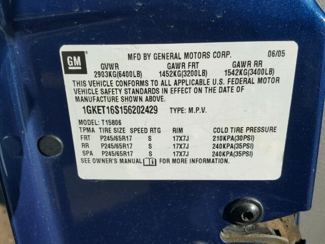 1GKET16S156202429 - 2005 GMC ENVOY XL BLUE photo 10