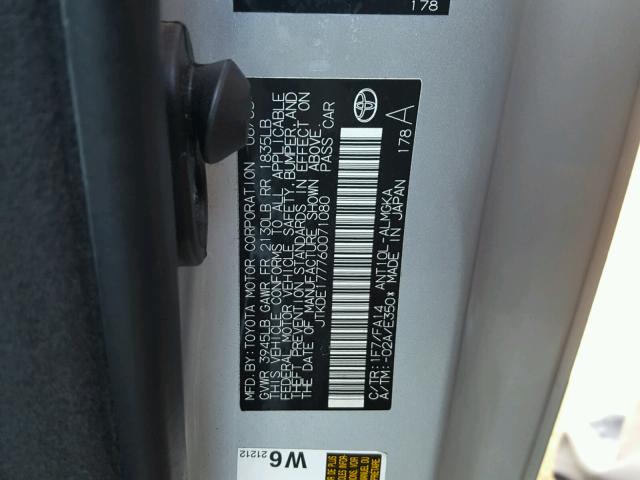 JTKDE177760071080 - 2006 TOYOTA SCION TC 银色 照片 10