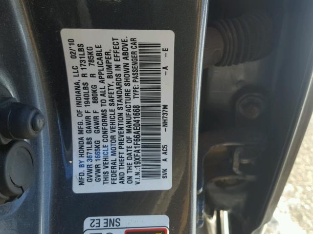 19XFA1F66AE041668 - 2010 HONDA CIVIC SILVER photo 10