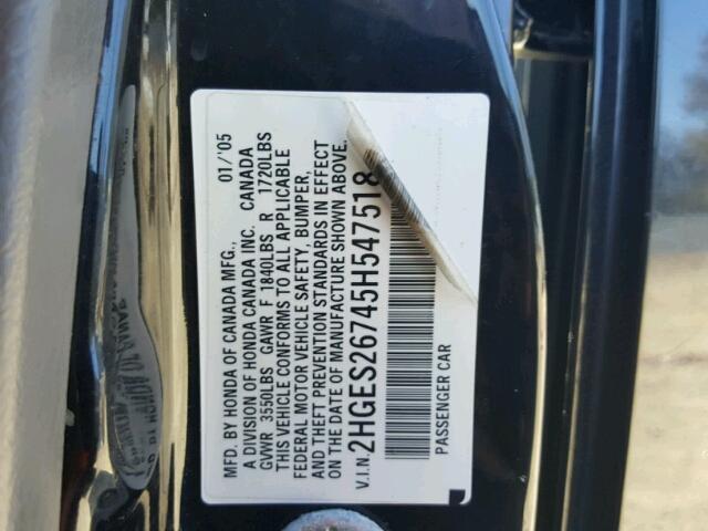 2HGES26745H547518 - 2005 HONDA CIVIC EX შავი ფოტო 10