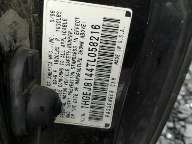 1HGEJ8144TL058216 - 1996 HONDA CIVIC EX BLACK photo 10