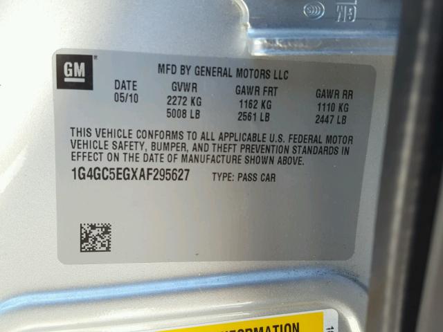 1G4GC5EGXAF295627 - 2010 BUICK LACROSSE C SILVER photo 10