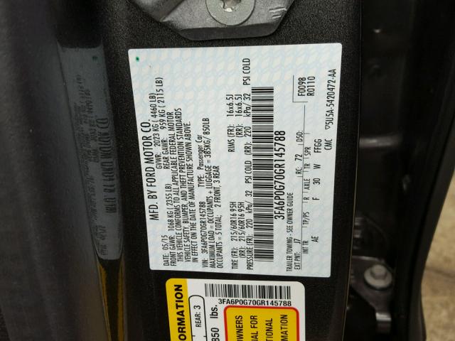 3FA6P0G70GR145788 - 2016 FORD FUSION S GRAY photo 10