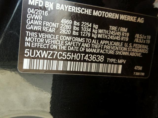 5UXWZ7C55H0T43638 - 2017 BMW X3 SDRIVE2 BLACK photo 10