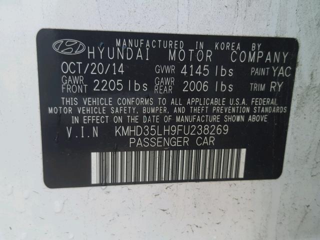 KMHD35LH9FU238269 - 2015 HYUNDAI ELANTRA GT WHITE photo 10