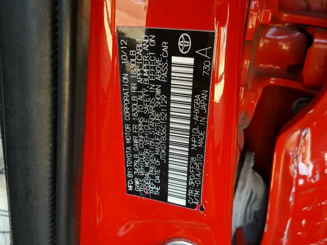 JTDKDTB36C1521129 - 2012 TOYOTA PRIUS C RED photo 10