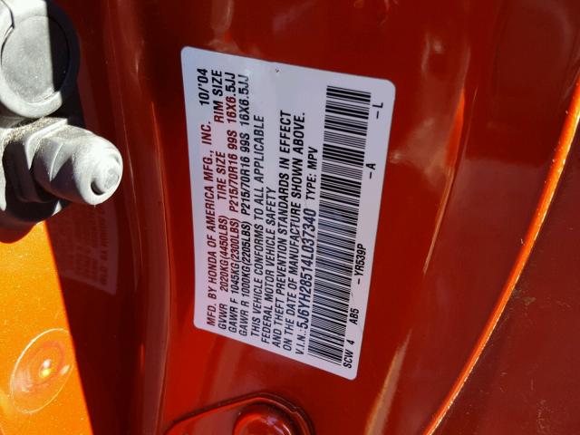 5J6YH28514L037340 - 2004 HONDA ELEMENT EX ORANGE photo 10