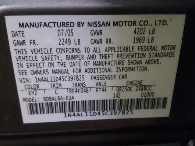 1N4AL11D45C397825 - 2005 NISSAN ALTIMA S TAN photo 10