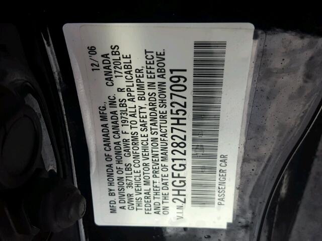 2HGFG12827H527091 - 2007 HONDA CIVIC EX შავი ფოტო 10