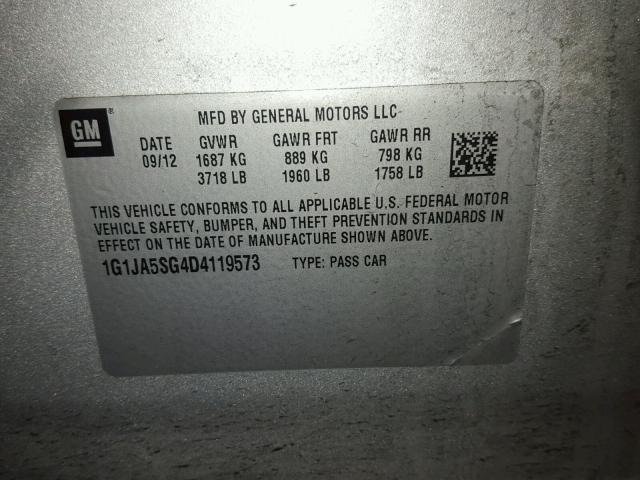 1G1JA5SG4D4119573 - 2013 CHEVROLET SONIC LS SILVER photo 10