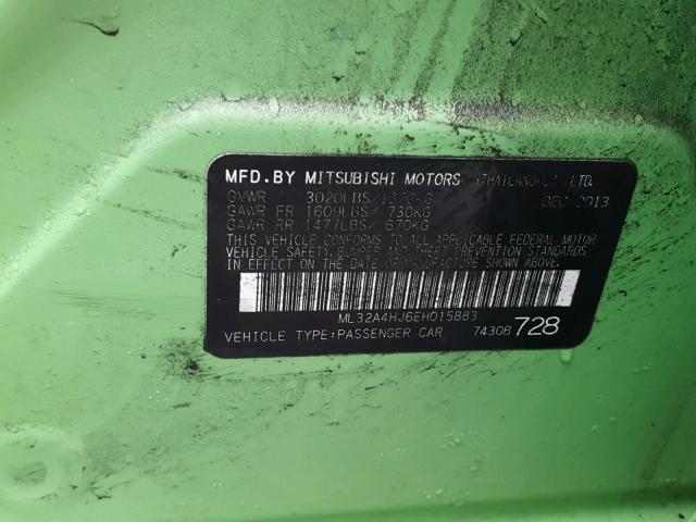 ML32A4HJ6EH015883 - 2014 MITSUBISHI MIRAGE ES GREEN photo 10