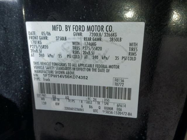 1FTPW14V56KD74352 - 2006 FORD F150 SUPER BLACK photo 10