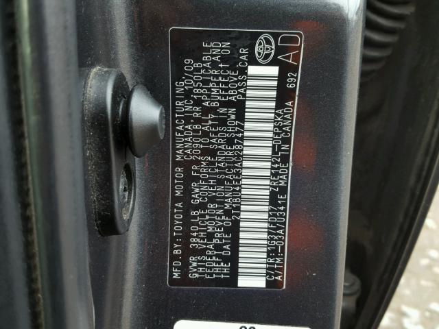 2T1BU4EE3AC287477 - 2010 TOYOTA COROLLA BA GRAY photo 10