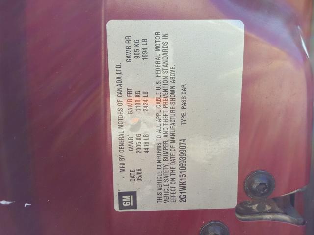 2G1WK151069399074 - 2006 CHEVROLET MONTE CARL 栗色 照片 10